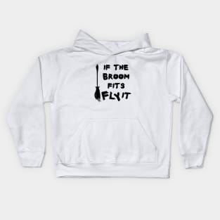 Halloween Broom Flying Quote with Black Text Kids Hoodie